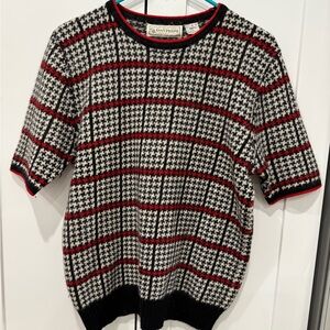 Evan Picone Black and Red Crewneck Lambswool & Angora Sweater Top